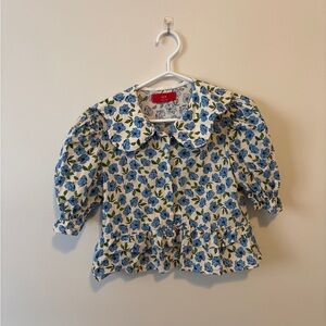 Blue Floral Puff-Sleeve Blouse Button-up OT.R